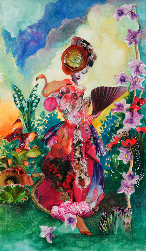 Nino Japaridze - Nine of Gardens (Neuf des Jardins) - Japaridze Tarot - 2012-2013 mixed media painting